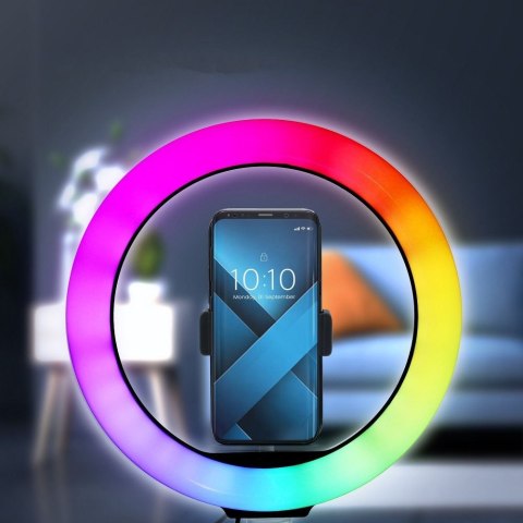 Lampa LED Ring Stream RGB pierścieniowa 12" FULL COLOR z uchwytem na telefon + statyw czarna Lampa LED Ring Stream RGB pierścieniowa 12" FULL COLOR z uchwytem na telefon + statyw czarna
