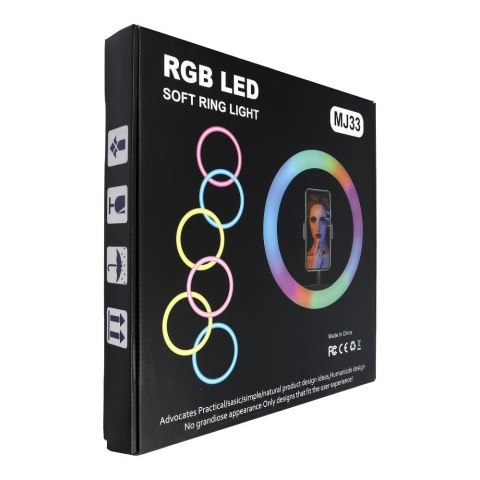 Lampa LED Ring Stream RGB pierścieniowa 12" FULL COLOR z uchwytem na telefon + statyw czarna Lampa LED Ring Stream RGB pierścieniowa 12" FULL COLOR z uchwytem na telefon + statyw czarna
