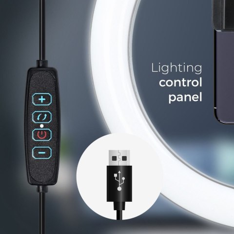 Lampa LED Ring Stream RGB pierścieniowa 13" z uchwytem na telefon + statyw czarna
