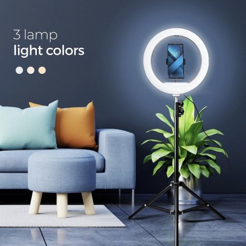 Lampa LED Ring Stream RGB pierścieniowa 13" z uchwytem na telefon + statyw czarna