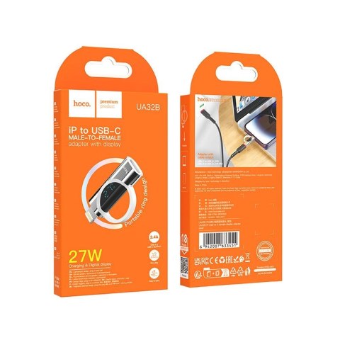 HOCO adapter Lightning (męski) do Typ C (żeński) z wyświetlaczem 2,4A 27W UA32B srebrny HOCO adapter Lightning (męski) do Typ C (żeński) z wyświetlaczem 2,4A 27W UA32B srebrny