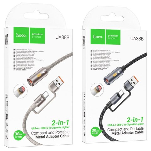 Kabel USB A / USB C do zapalniczka samochodowa Hoco 0,3 m UA38B czarny Kabel USB A / USB C do zapalniczka samochodowa Hoco 0,3 m UA38B czarny