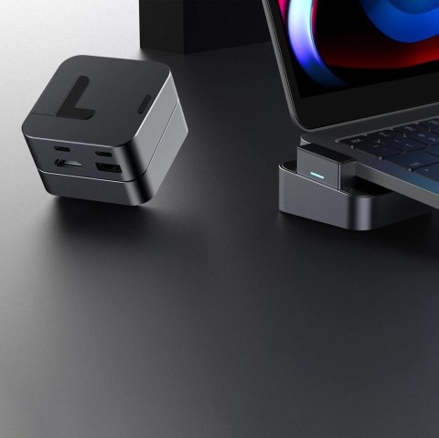 Hub Joyroom S-H121 podstawka USB-C - USB-A 3.0 / RJ45 / HDMI / USB-C / Thunderbolt do MacBook Pro - szary Hub Joyroom S-H121 podstawka USB-C - USB-A 3.0 / RJ45 / HDMI / USB-C / Thunderbolt do MacBook Pro - szary