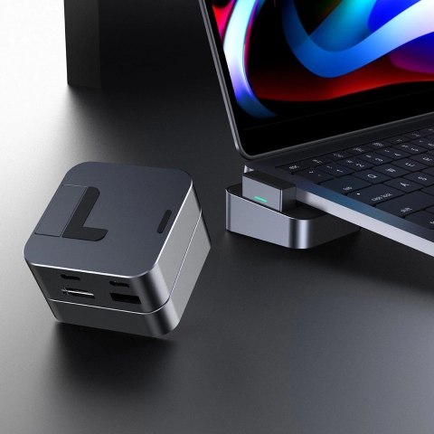 Hub Joyroom S-H121 podstawka USB-C - USB-A 3.0 / RJ45 / HDMI / USB-C / Thunderbolt do MacBook Pro - szary Hub Joyroom S-H121 podstawka USB-C - USB-A 3.0 / RJ45 / HDMI / USB-C / Thunderbolt do MacBook Pro - szary