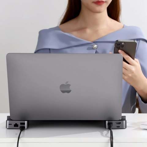 Hub Joyroom S-H121 podstawka USB-C - USB-A 3.0 / RJ45 / HDMI / USB-C / Thunderbolt do MacBook Pro - szary Hub Joyroom S-H121 podstawka USB-C - USB-A 3.0 / RJ45 / HDMI / USB-C / Thunderbolt do MacBook Pro - szary