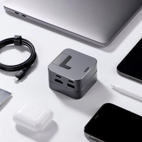 Hub Joyroom S-H121 podstawka USB-C - USB-A 3.0 / RJ45 / HDMI / USB-C / Thunderbolt do MacBook Pro - szary Hub Joyroom S-H121 podstawka USB-C - USB-A 3.0 / RJ45 / HDMI / USB-C / Thunderbolt do MacBook Pro - szary