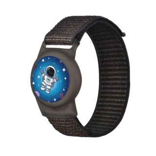 Etui z paskiem na Apple AirTag dla dzieci nylonowy pasek na rękę - z astronautą i czarnym paskiem