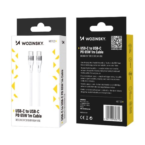 Kabel Wozinsky WSTCC1 USB-C / USB-C PD 65W 1 m - biały Kabel Wozinsky WSTCC1 USB-C / USB-C PD 65W 1 m - biały
