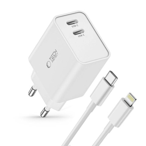 Ładowarka Tech-Protect C35W sieciowa 2x USB-C PD 35W z kablem USB-C / Lightning - biała Ładowarka Tech-Protect C35W sieciowa 2x USB-C PD 35W z kablem USB-C / Lightning - biała