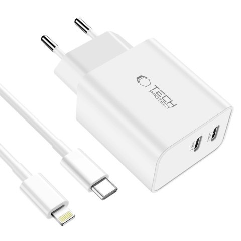 Ładowarka Tech-Protect C35W sieciowa 2x USB-C PD 35W z kablem USB-C / Lightning - biała Ładowarka Tech-Protect C35W sieciowa 2x USB-C PD 35W z kablem USB-C / Lightning - biała