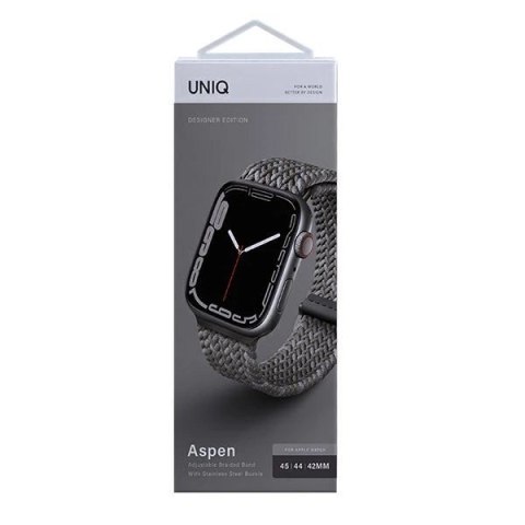 Pasek UNIQ Aspen Braided na Apple Watch 1/2/3/4/5/6/7/8/SE/SE2 44/42/45mm - szary Pasek UNIQ Aspen Braided na Apple Watch 1/2/3/4/5/6/7/8/SE/SE2 44/42/45mm - szary