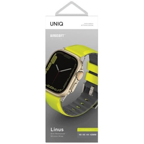 Pasek UNIQ Linus Airosoft Silicone na Apple Watch 1/2/3/4/5/6/7/8/SE/SE2/Ultra 42/44/45/49mm - limonkowy