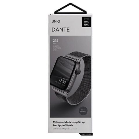 Pasek Uniq Dante Stainless Steel na Apple Watch 1/2/3/4/5/6/7/8/SE/SE2 42/44/45mm - grafitowy Pasek Uniq Dante Stainless Steel na Apple Watch 1/2/3/4/5/6/7/8/SE/SE2 42/44/45mm - grafitowy