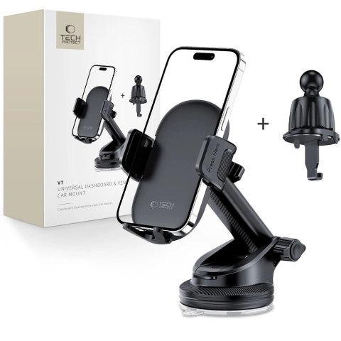 Uchwyt Tech-Protect V7 samochodowy na telefon na kokpit / kratkę nawiewu - czarny Uchwyt Tech-Protect V7 samochodowy na telefon na kokpit / kratkę nawiewu - czarny