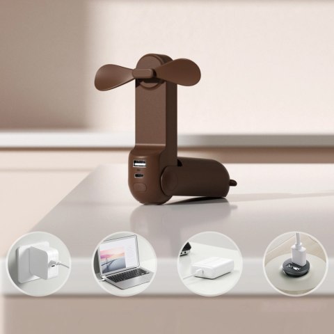 Mini wentylator Jisulife Handheld Fan Life8 przenośny wiatraczek USB z funkcją powerbanka 2000mAh i latarką - brązowy
