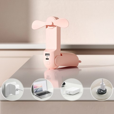 Mini wentylator Jisulife Handheld Fan Life8 przenośny wiatraczek USB z funkcją powerbanka 2000mAh i latarką - różowy Mini wentylator Jisulife Handheld Fan Life8 przenośny wiatraczek USB z funkcją powerbanka 2000mAh i latarką - różowy