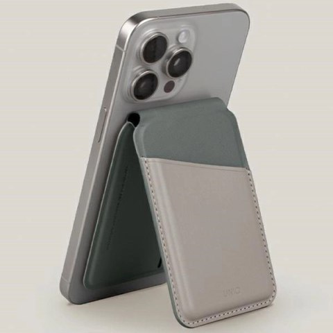 Portfel UNIQ Lyden DS magnetyczny RFID ze stojakiem na telefon - beżowo-zielony Portfel UNIQ Lyden DS magnetyczny RFID ze stojakiem na telefon - beżowo-zielony