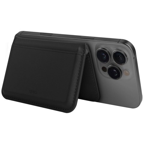 Portfel magnetyczny RFID UNIQ Lyden DS ze stojakiem na telefon - czarny Portfel magnetyczny RFID UNIQ Lyden DS ze stojakiem na telefon - czarny