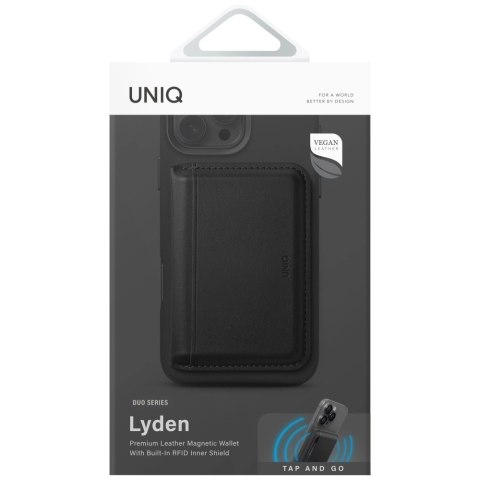 Portfel magnetyczny RFID UNIQ Lyden DS ze stojakiem na telefon - czarny Portfel magnetyczny RFID UNIQ Lyden DS ze stojakiem na telefon - czarny
