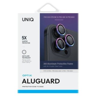 Szkło hartowane UNIQ Optix Aluminium Camera Lens Protector na aparat telefonu z aplikatorem do iPhone 16 Pro / 16 Pro Max - opal