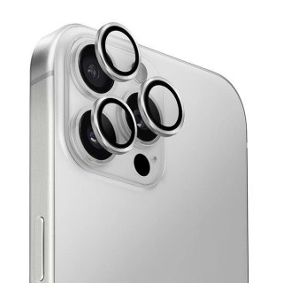 Szkło hartowane UNIQ Optix Aluminium Camera Lens Protector na aparat telefonu z aplikatorem do iPhone 16 Pro / 16 Pro Max - sreb