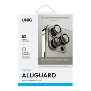 Szkło ochronne UNIQ Optix Aluminium Camera Lens Protector iPhone 16 Pro / 16 Pro Max z aplikatorem - tytanowe