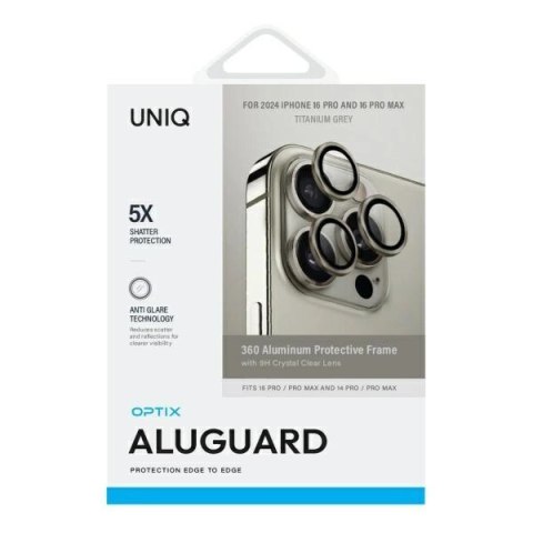 Szkło ochronne UNIQ Optix Aluminium Camera Lens Protector iPhone 16 Pro / 16 Pro Max z aplikatorem - tytanowe Szkło ochronne UNIQ Optix Aluminium Camera Lens Protector iPhone 16 Pro / 16 Pro Max z aplikatorem - tytanowe