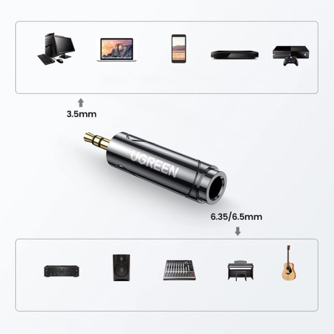 Ugreen adapter przejściówka audio z 3.5mm (męski) na 6,35mm mini jack (żeński) szary (AV168) Ugreen adapter przejściówka audio z 3.5mm (męski) na 6,35mm mini jack (żeński) szary (AV168)