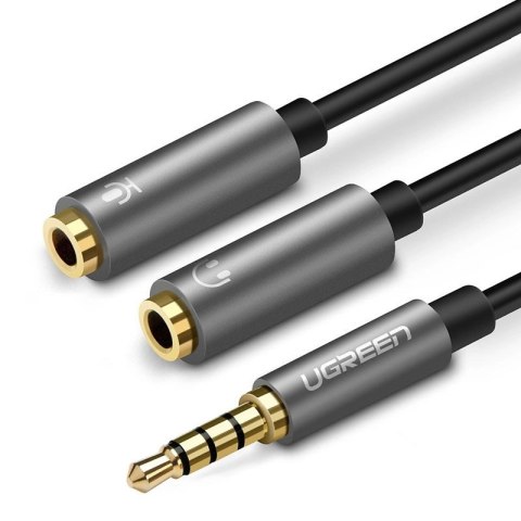Ugreen kabel przewód rozdzielacz słuchawkowy 3,5 mm mini jack AUX mikrofon 20cm (mikrofon + wyjście stereo) srebrny (30619) Ugreen kabel przewód rozdzielacz słuchawkowy 3,5 mm mini jack AUX mikrofon 20cm (mikrofon + wyjście stereo) srebrny (30619)