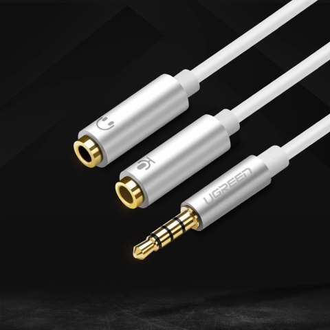 Ugreen kabel przewód rozdzielacz słuchawkowy 3,5 mm mini jack AUX mikrofon 20cm (mikrofon + wyjście stereo) srebrny (30619) Ugreen kabel przewód rozdzielacz słuchawkowy 3,5 mm mini jack AUX mikrofon 20cm (mikrofon + wyjście stereo) srebrny (30619)