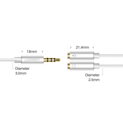 Ugreen kabel przewód rozdzielacz słuchawkowy 3,5 mm mini jack AUX mikrofon 20cm (mikrofon + wyjście stereo) srebrny (30619) Ugreen kabel przewód rozdzielacz słuchawkowy 3,5 mm mini jack AUX mikrofon 20cm (mikrofon + wyjście stereo) srebrny (30619)