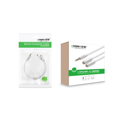 Ugreen kabel przewód rozdzielacz słuchawkowy 3,5 mm mini jack AUX mikrofon 20cm (mikrofon + wyjście stereo) srebrny (30619) Ugreen kabel przewód rozdzielacz słuchawkowy 3,5 mm mini jack AUX mikrofon 20cm (mikrofon + wyjście stereo) srebrny (30619)