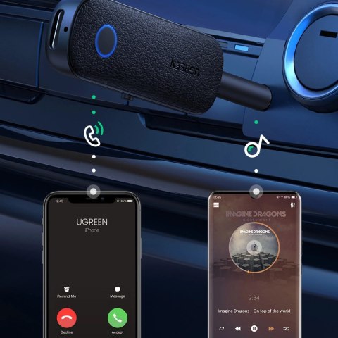 Ugreen odbiornik nadajnik bluetooth mini jack 3,5mm czarny (CM403) Ugreen odbiornik nadajnik bluetooth mini jack 3,5mm czarny (CM403)