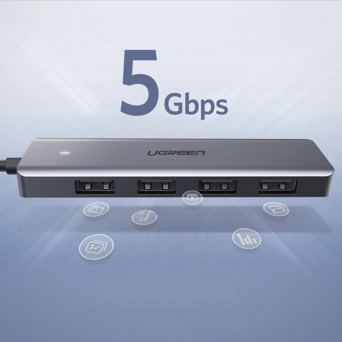 Ugreen rozdzielacz HUB USB Typ C - 4x USB 3.2 Gen 1 z portem zasilania USB-C szary (CM219 70336) Ugreen rozdzielacz HUB USB Typ C - 4x USB 3.2 Gen 1 z portem zasilania USB-C szary (CM219 70336)