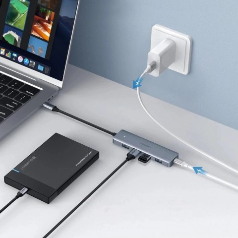 Ugreen rozdzielacz HUB USB Typ C - 4x USB 3.2 Gen 1 z portem zasilania USB-C szary (CM219 70336) Ugreen rozdzielacz HUB USB Typ C - 4x USB 3.2 Gen 1 z portem zasilania USB-C szary (CM219 70336)