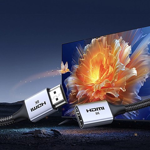 Kabel Ugreen HD165 HDMI (męski) / HDMI (żeński) 8K 0.15m - szary Kabel Ugreen HD165 HDMI (męski) / HDMI (żeński) 8K 0.15m - szary