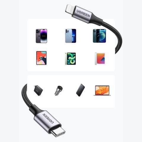 Kabel Ugreen US304 60759 Lightning - USB-C 2.0 MFi 1 m - szary Kabel Ugreen US304 60759 Lightning - USB-C 2.0 MFi 1 m - szary