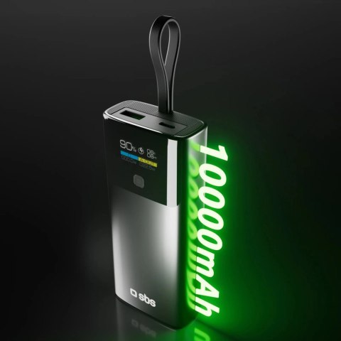 Powerbank SBS 10000mAh PD 20W z wyświetlaczem LCD i wbudowanym kablem USB-C - szary Powerbank SBS 10000mAh PD 20W z wyświetlaczem LCD i wbudowanym kablem USB-C - szary
