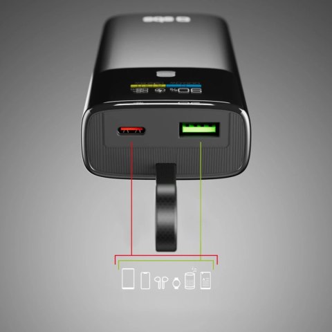 Powerbank SBS 10000mAh PD 20W z wyświetlaczem LCD i wbudowanym kablem USB-C - szary Powerbank SBS 10000mAh PD 20W z wyświetlaczem LCD i wbudowanym kablem USB-C - szary