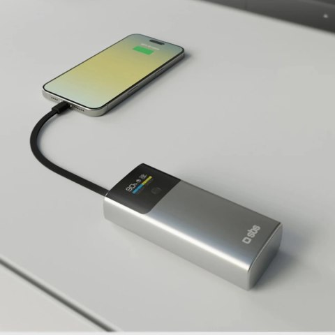 Powerbank SBS 10000mAh PD 20W z wyświetlaczem LCD i wbudowanym kablem USB-C - szary Powerbank SBS 10000mAh PD 20W z wyświetlaczem LCD i wbudowanym kablem USB-C - szary