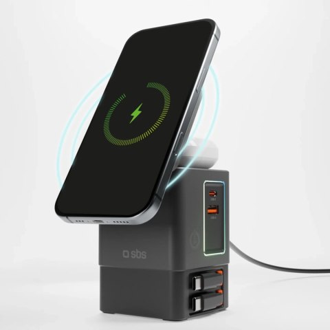 Stacja ładująca SBS Power Dock 6w1 z MagSafe, podstawką i kablami USB-C 65W - czarna Stacja ładująca SBS Power Dock 6w1 z MagSafe, podstawką i kablami USB-C 65W - czarna