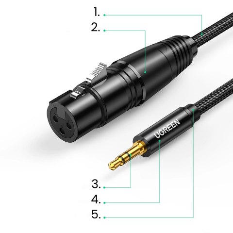 Ugreen kabel audio 3.5mm mini jack (męski) - XLR (żeński) 1m czarny (AV182) Ugreen kabel audio 3.5mm mini jack (męski) - XLR (żeński) 1m czarny (AV182)