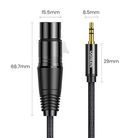 Ugreen kabel audio 3.5mm mini jack (męski) - XLR (żeński) 1m czarny (AV182) Ugreen kabel audio 3.5mm mini jack (męski) - XLR (żeński) 1m czarny (AV182)