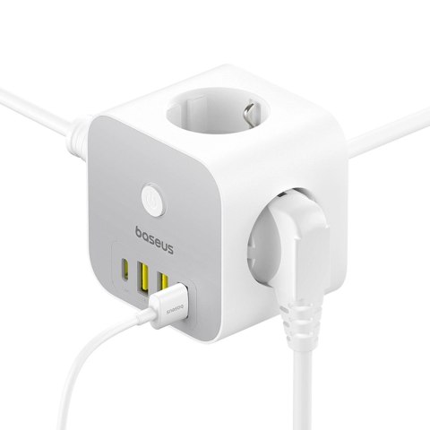 Kostka listwa zasilająca Baseus PowerCombo 7 w 1, 3 AC + 3 x USB-A + 1 x USB-C 20W 1,5 m - biała