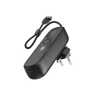 Powerbank SBS Hybrid PD 20W 5000mAh z wbudowanym kablem i składaną wtyczką - czarny