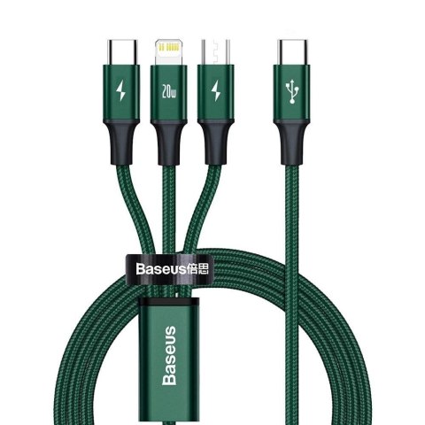 BASEUS kabel 3w1 Typ C do Micro USB / Lightning / Typ C PD 20W CAMLT-SC06 1,5 m zielony
