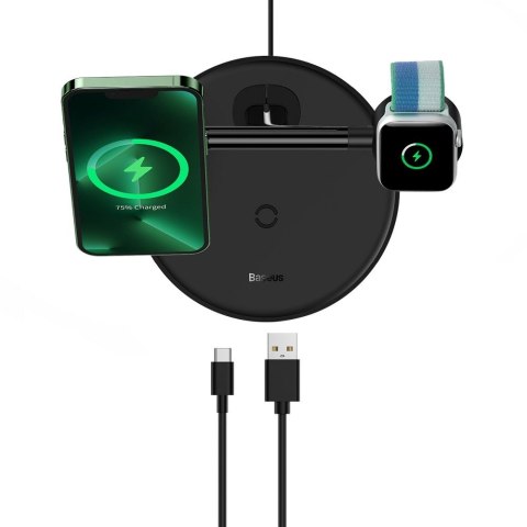 BASEUS ładowarka indukcyjna 3w1 kompatybilna z MagSafe 15W WXTE000101 czarna BASEUS ładowarka indukcyjna 3w1 kompatybilna z MagSafe 15W WXTE000101 czarna