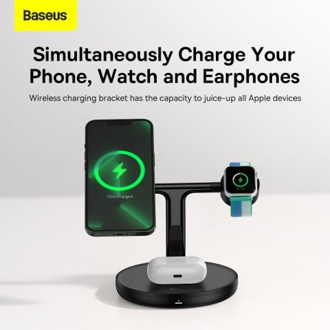 BASEUS ładowarka indukcyjna 3w1 kompatybilna z MagSafe 15W WXTE000101 czarna BASEUS ładowarka indukcyjna 3w1 kompatybilna z MagSafe 15W WXTE000101 czarna