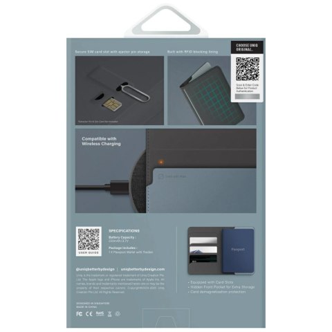 Etui na paszport UNIQ Belmont z Apple Find My blokada RFID szaro niebieski Etui na paszport UNIQ Belmont z Apple Find My blokada RFID szaro niebieski