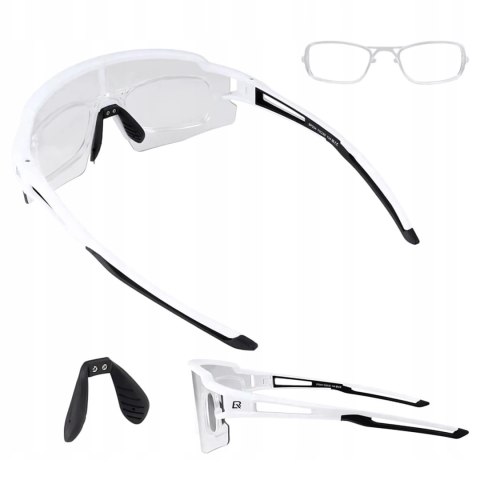 Okulary rowerowe Rockbros fotochromowe z ochroną UV i wkładką korekcyjną - białe Okulary rowerowe Rockbros fotochromowe z ochroną UV i wkładką korekcyjną - białe